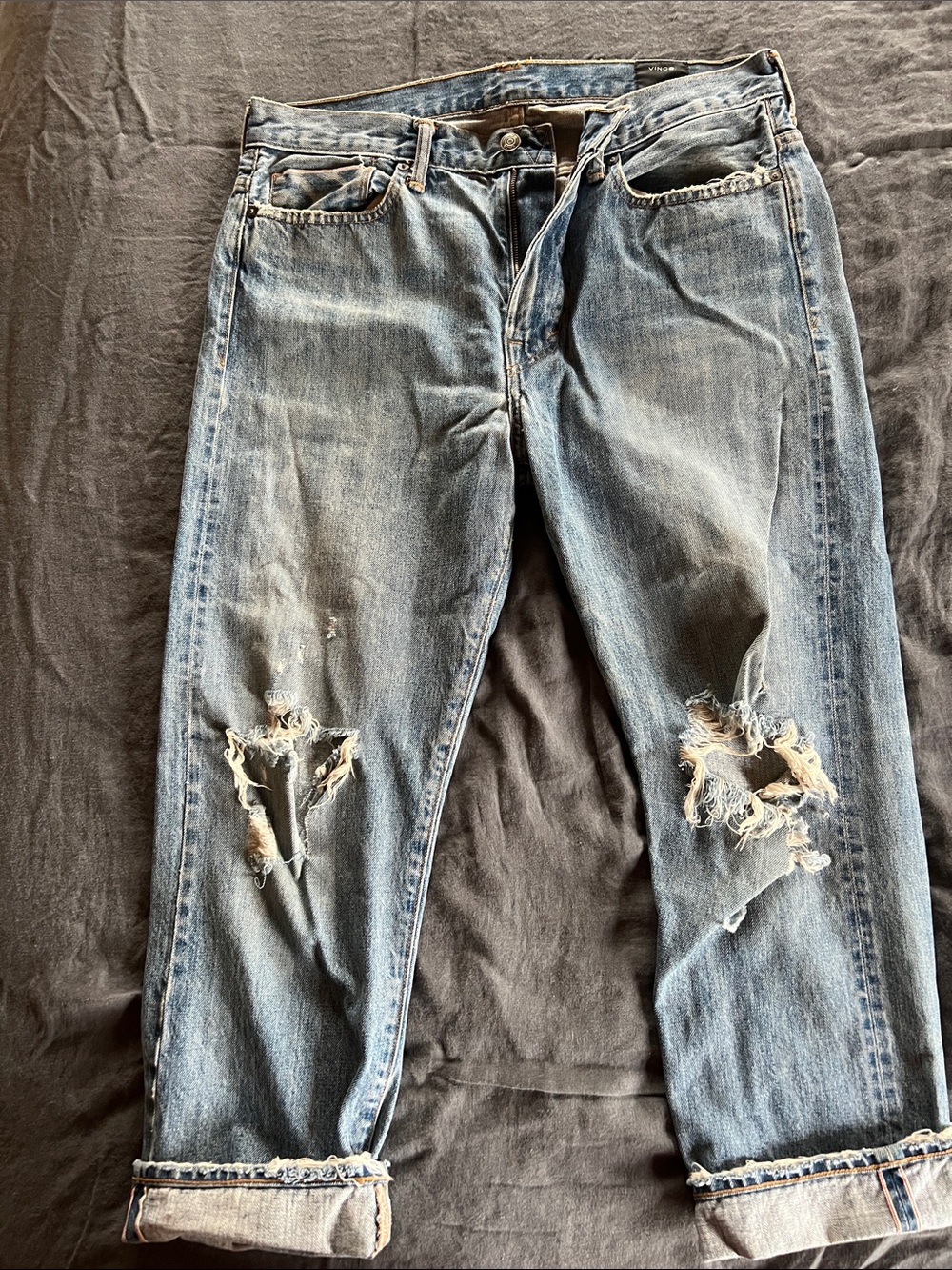 Vince Light Blue Distressed Straight-Leg Jeans